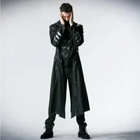 PUNK RAVE Men's Gothic Long Winter Black  Adjustable Jackets Punk Style Visual Kei Fashion Coat Hoodie Windbreaker Men 2