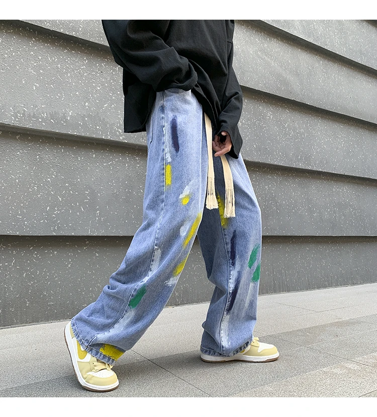 Funny Graffiti Jeans Spring New Casual Trousers Ins National Fashion Brand Hip-Hop Street Loose Couple Men and Women cargo jeans