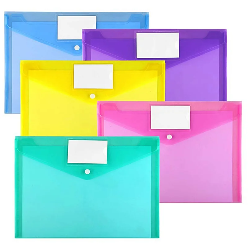 AU61-12Pcs Multi File Envelope PVC Snap Button File Bag 6 Colors A4 ...