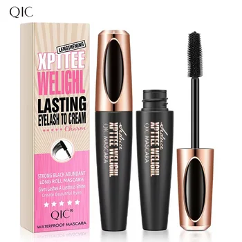 QIC 마스카라 방수 두꺼운 곱슬 실리콘 브러시, 머리 속눈썹 연장, 24 시간 지속되는 4D 마스카라 아이라이너 세트, 여성 화장품