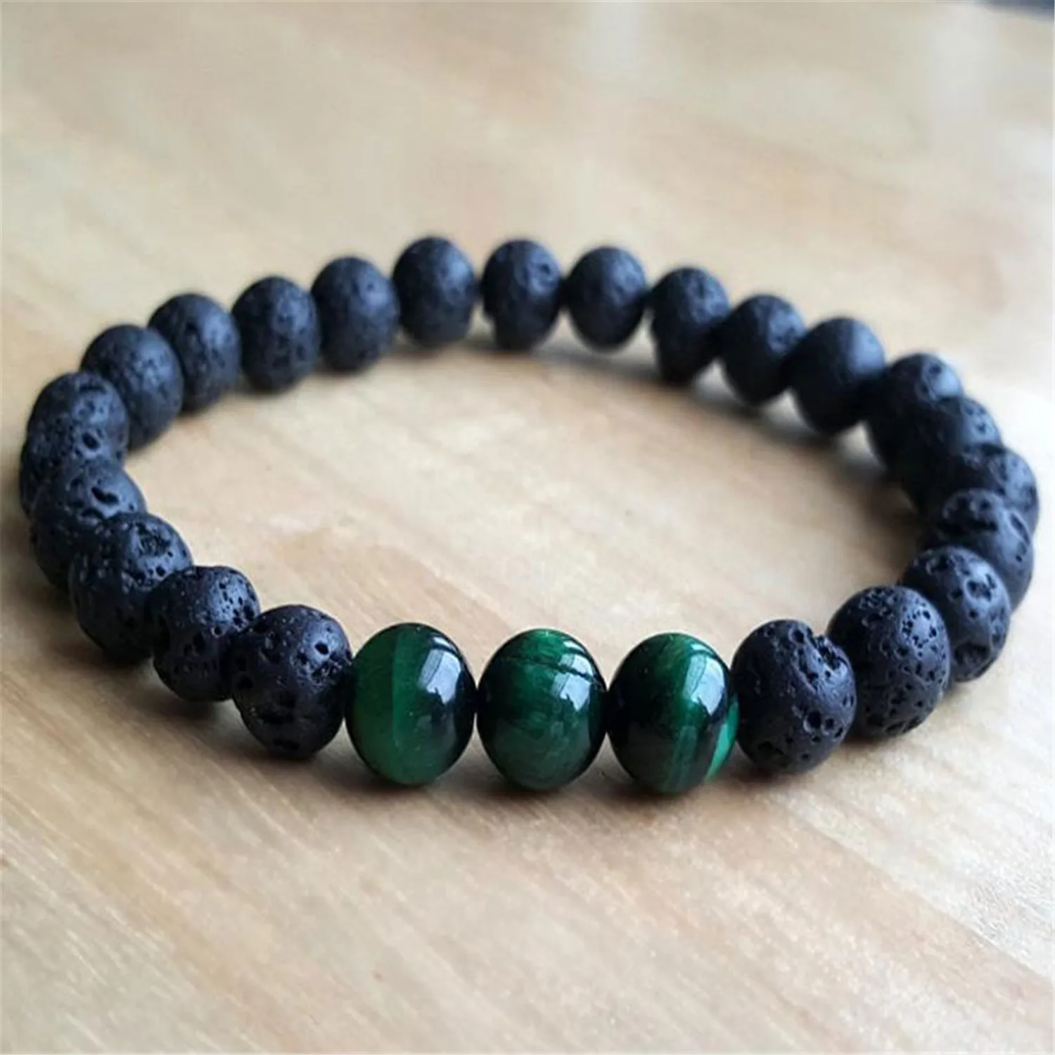 8mm Natural Green Tigers Eye Mala Bracelet Ethnic Wrap Trendy Men Handmade Adjustable Teens Stackable Prayer