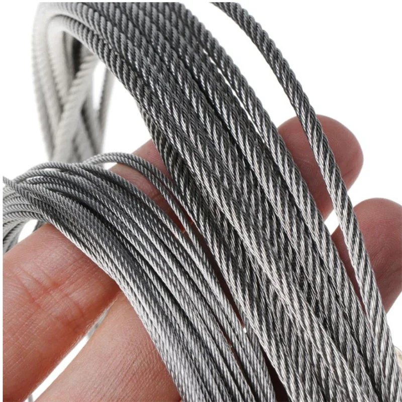 1m-10m Stainless Steel Wire Rope 7*7 Structure Soft Fine Fishing Rope Rod Lift Drying Rack Wire Grapevine
