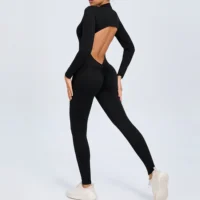 Women Sportwear Yoga Jumpsuit Zip Long Sleeve Back Open Outfit Fitness Tracksuit Tight One-piece Gym Overalls Sports Bodysuit - Image 6
