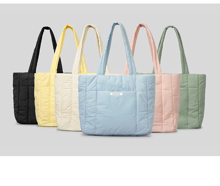 Shoulder Bag for Women Niche Simple Lightweight and Large-capacity Nylon Cloth Armpit Bag Solid Color Soft Down Cotton Handbag_voghion.com
