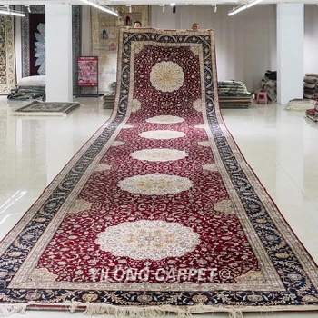 2.5x11.3m Corridor Handmade Silk Rug Runners Red Hallway Carpets (MC017A)