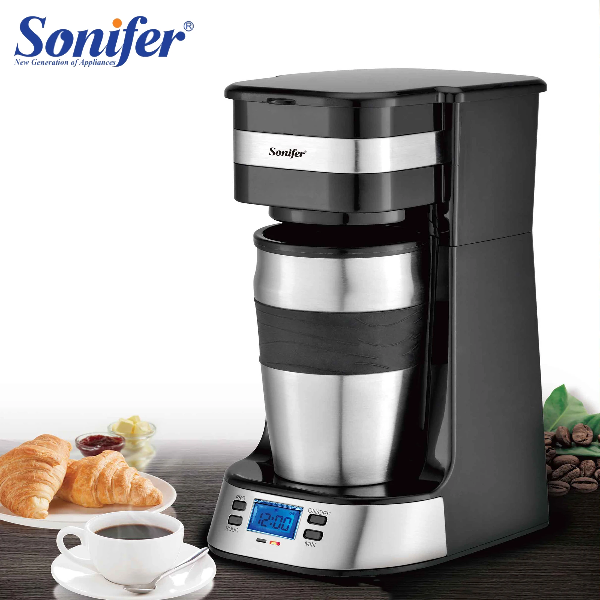 Drip Coffee Maker 0.42L With Filter LCD and Timer Display Household 750W Coffee Machine With