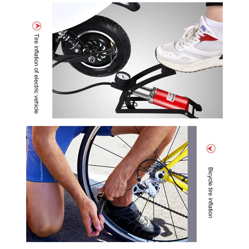Electric Inflator Pump for Motorbike and Ball-High Pressure Foot Pedal Pump with Double Tube