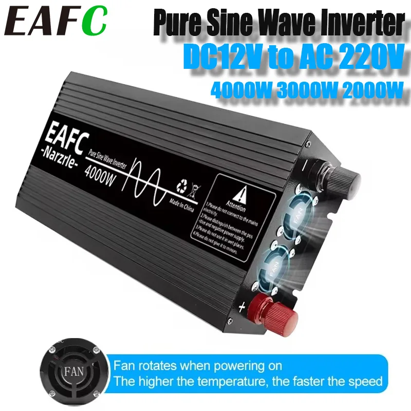 EAFC Pure Sine Wave Inverter DC12V to AC 220V Auto Converter Power Inverter4000W 3000W 2000W Voltage Converter Car Solar Power