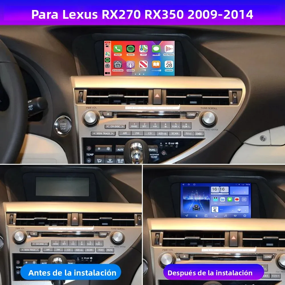 Radio Android para Auto Lexus RX270 2009-2014, Estéreo 2Din Octa Core, Reproductor con Navegación GPS, Pantalla IPS, Carplay, Android Auto 2