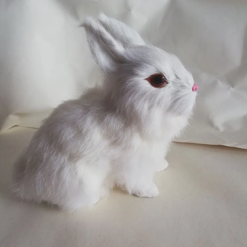 

About 18x16CM Simulation Rabbit Toy Polyethylene & Furs White Rabbit Model Home Decoration Birthday Gift B2490