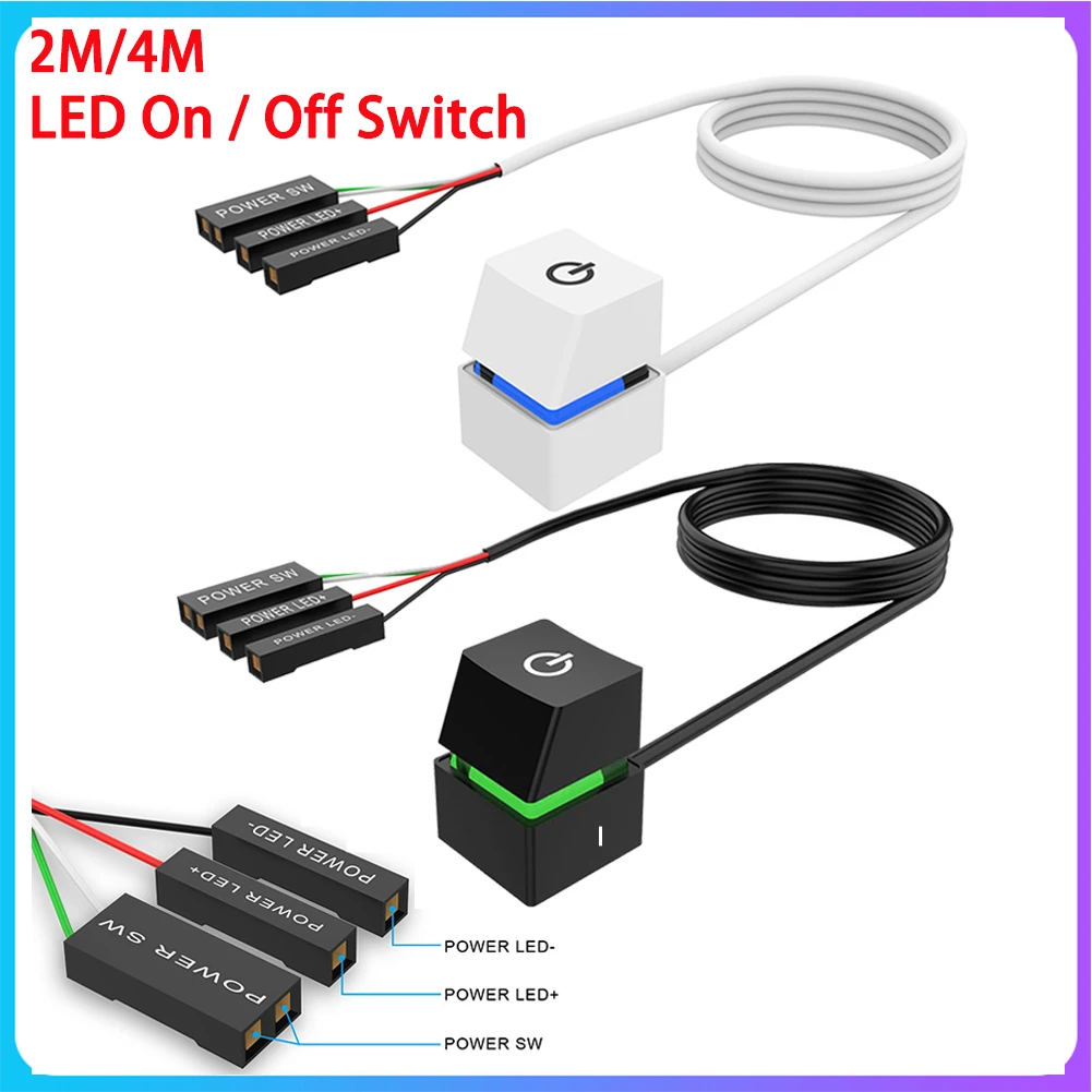 2m/4m Colorful Lights Computer Power Switch Pc Motherboard External
