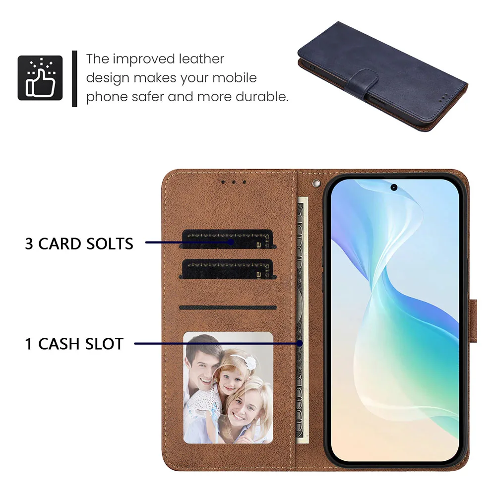 Leather Wallet Case with Flip Card Slots and Kickstand Back Cover