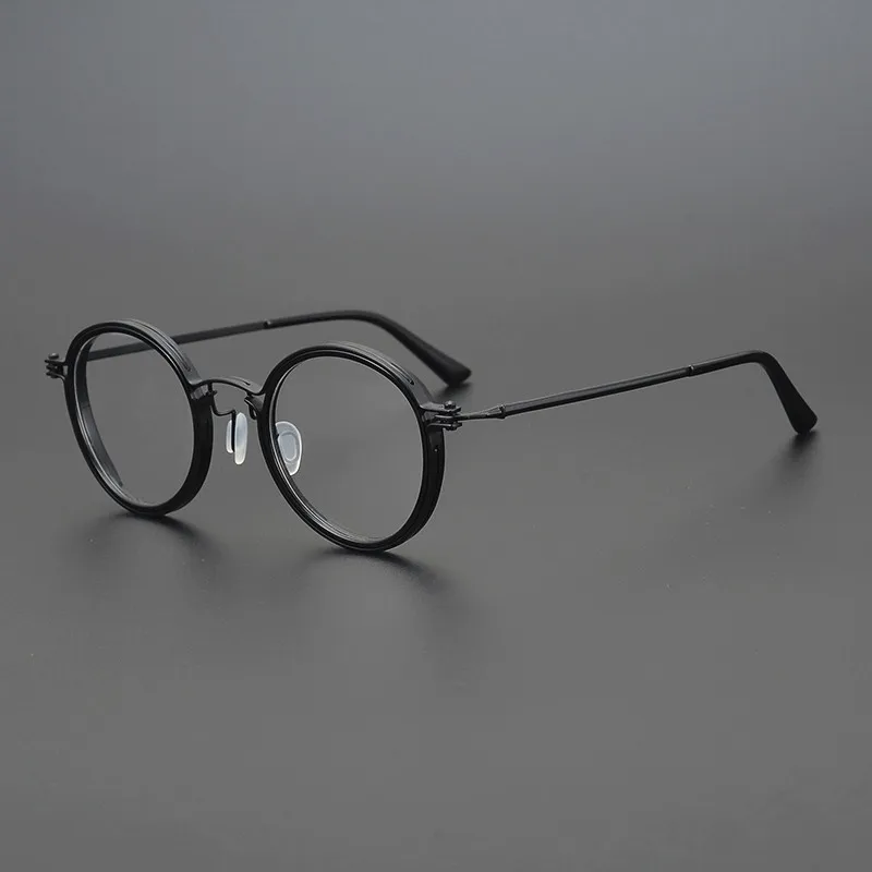 Japanese Handmade Classic Round Glasses Frame Titanium Alloy Acetate