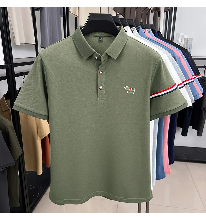 Fashion puppy embroidery men's short sleeve polo shirt luxury brand striped decoration summer breathable business casual T-shirt 31 Seef20163358847379adca839e8644ea6e