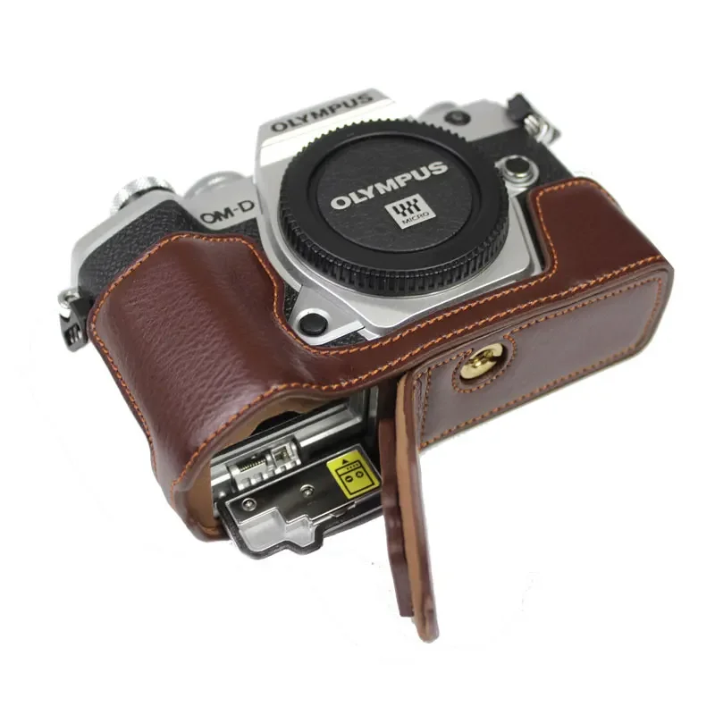 Genuine Leather Camera Half Bottom Case For OLYMPUS OMD E-M5 MARK - Main Image