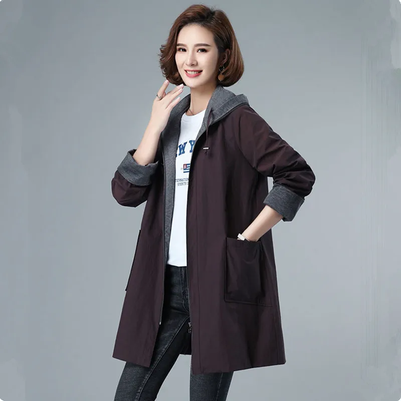 UHYTGF Coats Women Hooded Zipper Oversized Raincoat Jacket Female Korean  Trench Coat Casual Spring Windbreaker Ladies 7XL 2696 AliExpress 200000345