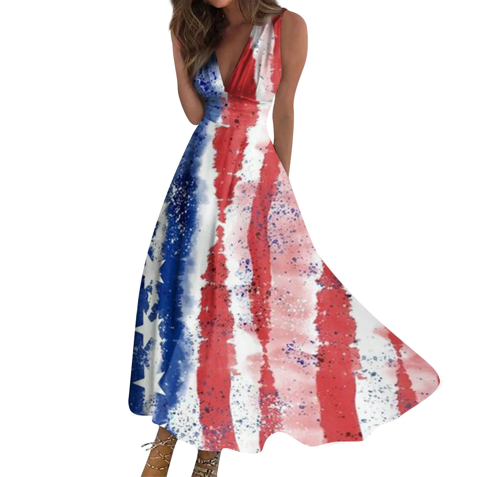 

Женское Повседневное платье с V-образным вырезом и принтом