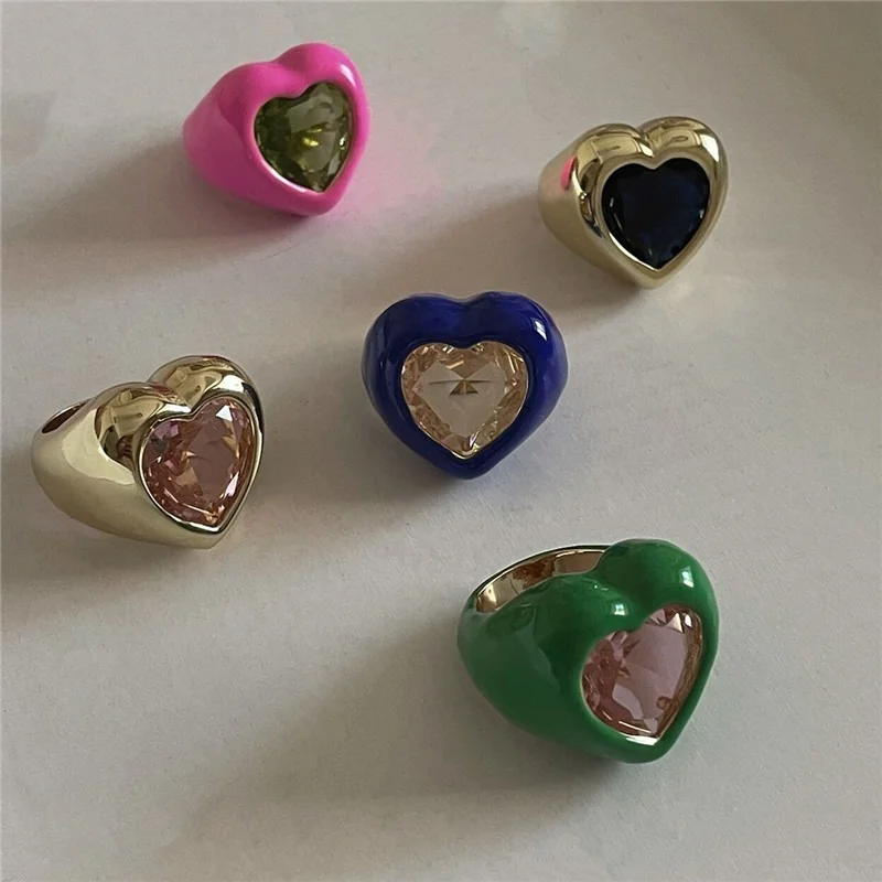 

Color enamel spray painted Gemstone Ring fashion minority design love ring ring