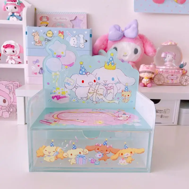 

Sanrioed Cinnamoroll Creativity Acrylic Desktop Storage Box Drawer Transparent Sundries Display Stand Durable Christmas Gift