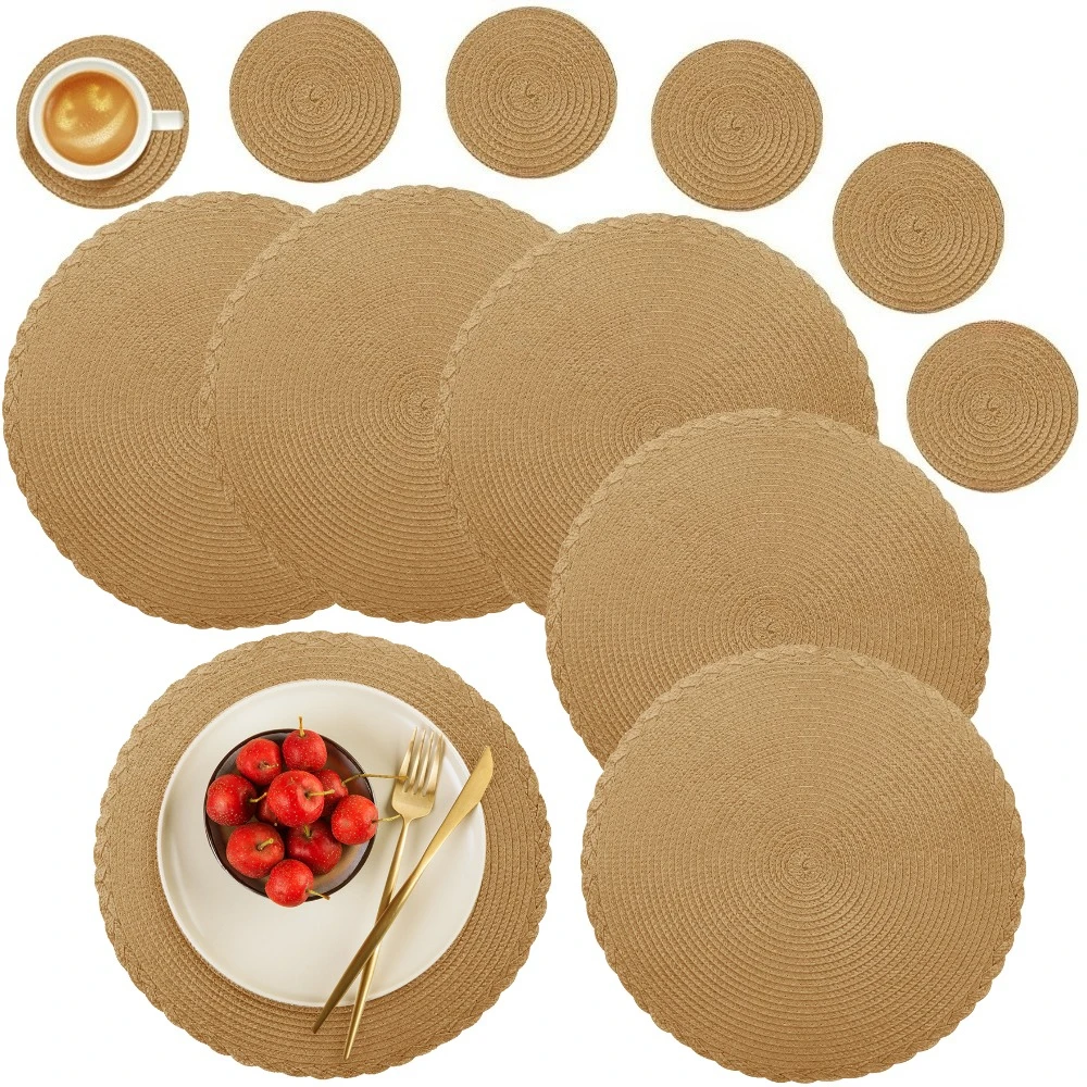 WONDOCK Set De 12 Manteles Individuales Redondos Trenzados Con Posavasos, Antideslizantes Y