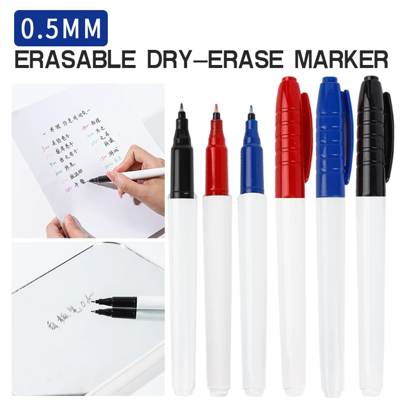 6Pcs 0.5MM Erasable Whiteboard Pen 12 Colors Erasing Pen Blackboard Art Marker Office Writing School Supplies white marker pens marker pens color marker pens pen marker dry erase markers whiteboard pens