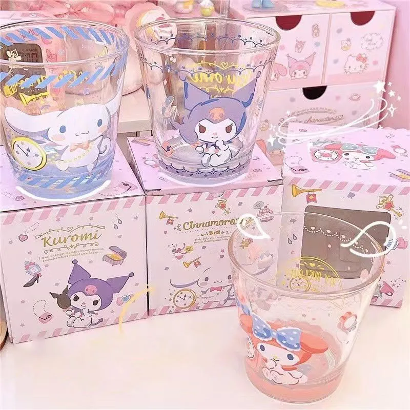 

Kawaii Anime Sanrio Kuromi Glass Cinnamoroll Home Kids Mug Summer Cute Cartoon Thickened Milk Mug Kids Juice Glass Mug Girl Gift