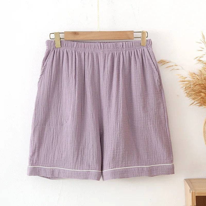 Pantalones De Mujer New Pure Cotton Crepe Women's Pajamas Pant Summer Night Wear Shorts Loose Ladies Sleepwear Home Pants_ecoleips.com