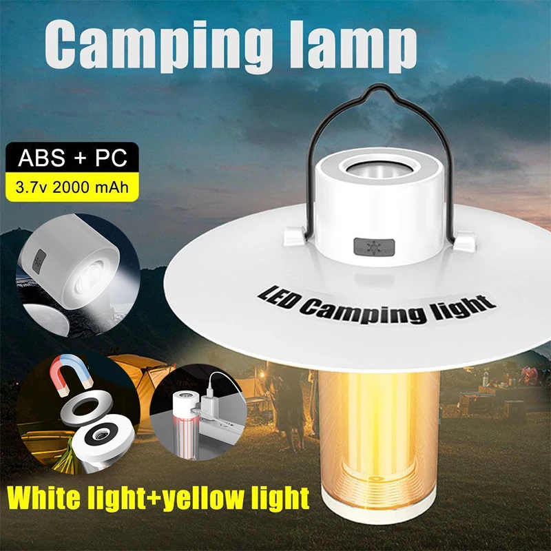 

Tactical Camping Light USB Rechargeable LED Flashlight 5 Modes Waterproof Portable Outdoor Tent Camping Lantern Bulb Equipment