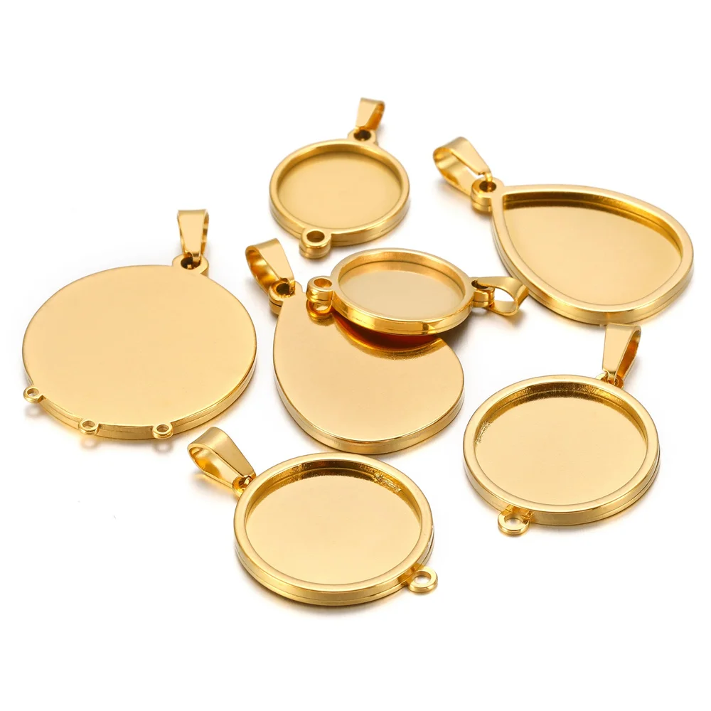 5 teile/los edelstahl leere Cabochon Basis Einstellung Charms Runde Oval Anhänger fit 15 20 25mm schmuck machen liefert – Detail 3