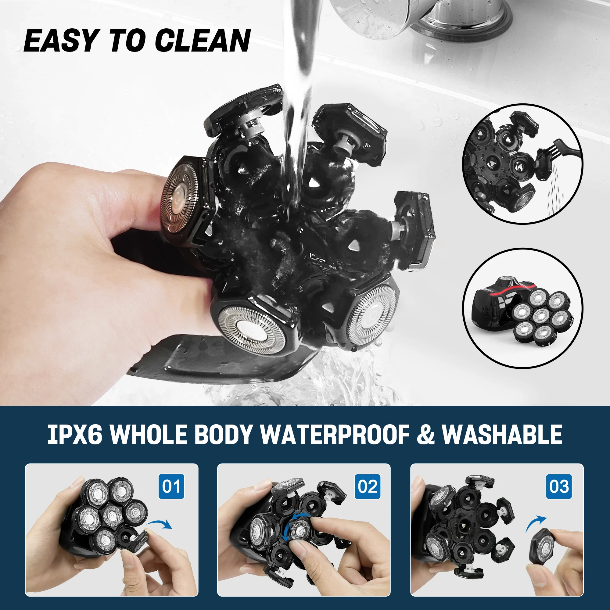 Sejoy Electric Head Shaver for Bald Men 7D Magnetic Razor Hair Trimmer USB Rechargeable LED Display Waterproof Beard Shavers 4