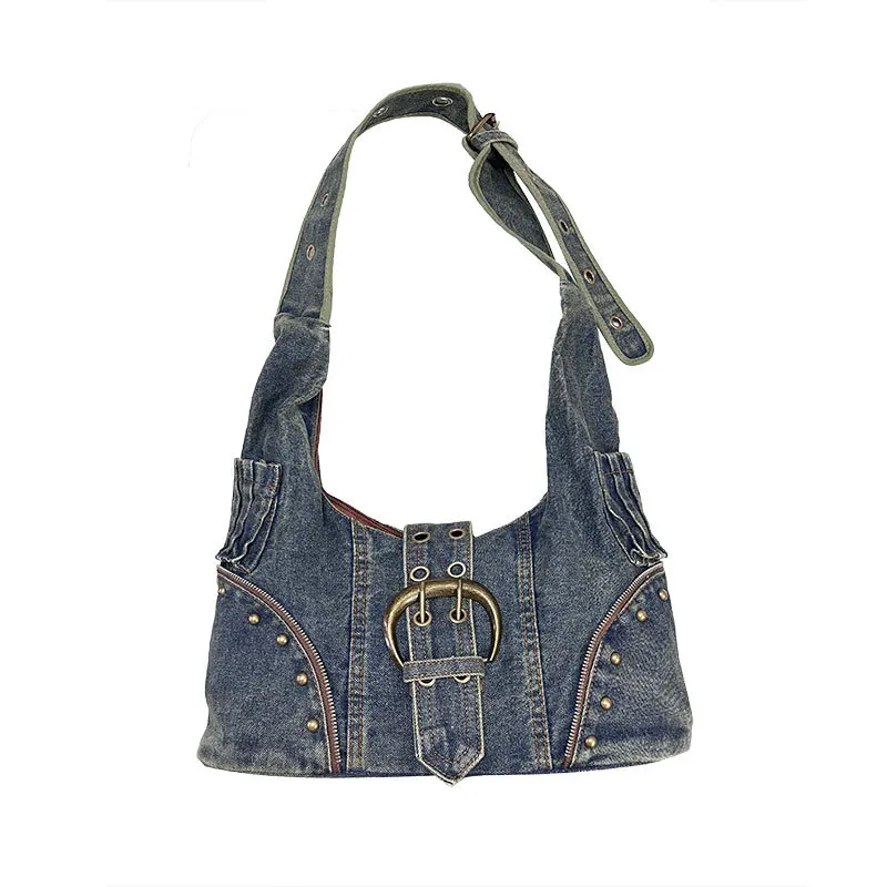 New Denim Zipper Youth Crossbody Bags 2025 High Quality Luxury Sense Shoulder Bags Unique Design Wide Straps Tote Bags for Women