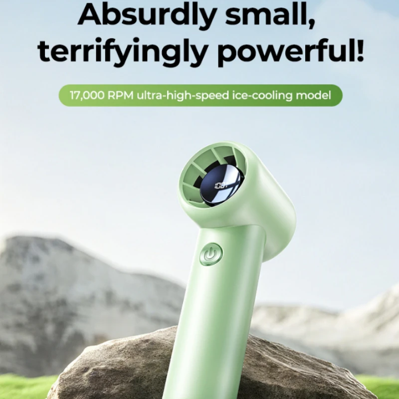 Powerful Wind Mini Portable Handheld USB Rechargeable Fan with Digital Display for Travel and Outdoor Use