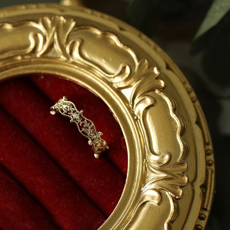 S925 authentic sterling silver gold-plated hollow pattern ring for women fashion elegant retro exquisite simple daily classic