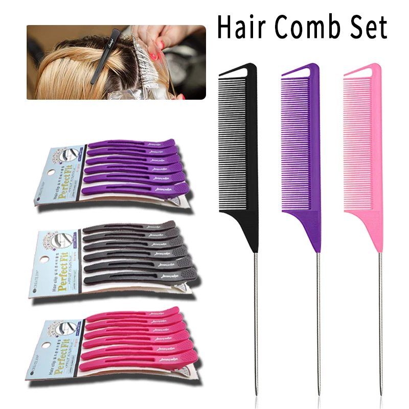 

Professional Hairdresser Set For Women Highlighting Rat Tail Comb Salon Alligator Seamless Hair Clip Barber Hair Styling Tool