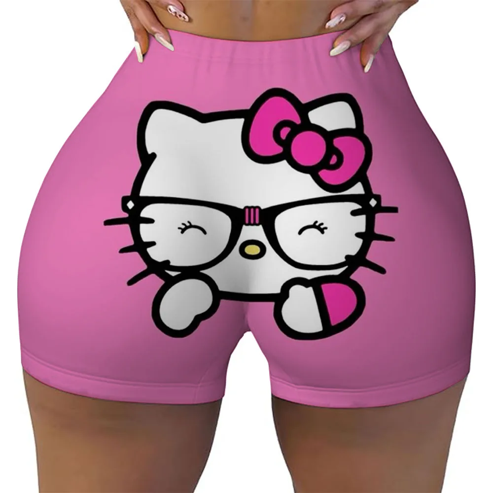 Women's sports shorts, Hello Kitty printed leggings, black gray red S-XXL quick drying casual fitness yoga 2