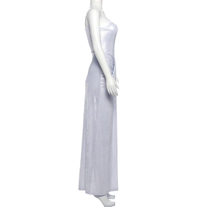 Spaghetti Strap Sexy Backless Maxi Dress Outfits Women Elegant Birthday Vestido 2025 New Club Party Ruched Dresses Female