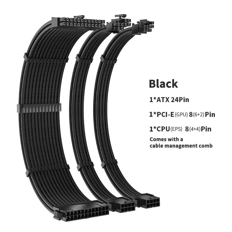 TEUCER CPU PSU Extension Cable 30cm 3 in 1 Motherboard ATX 24Pin GPU PCI-E 6+2Pi