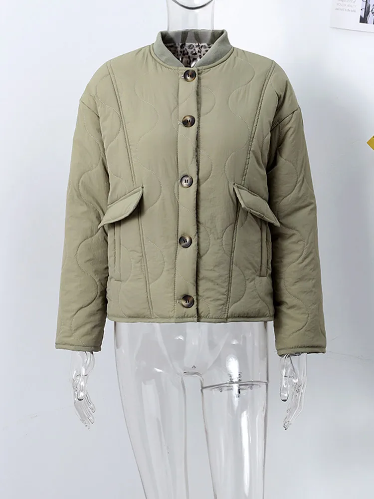 Autumn Padded Jackets For Woman Loose O-neck Single Breasted Long Sleeve Female Coat 2024 Winter Casual Solid Lady Outwear 6