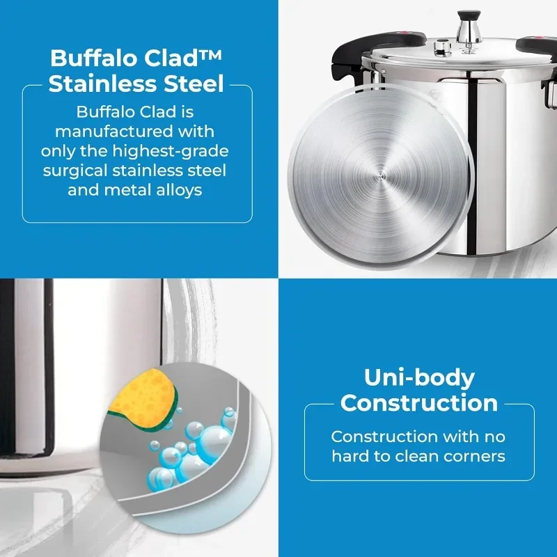 Buffalo 15 Quart Pressure Cooker Stainless Steel - Large Canning Pot with Lid for Home, Commercial Use - Easy to Clean 2