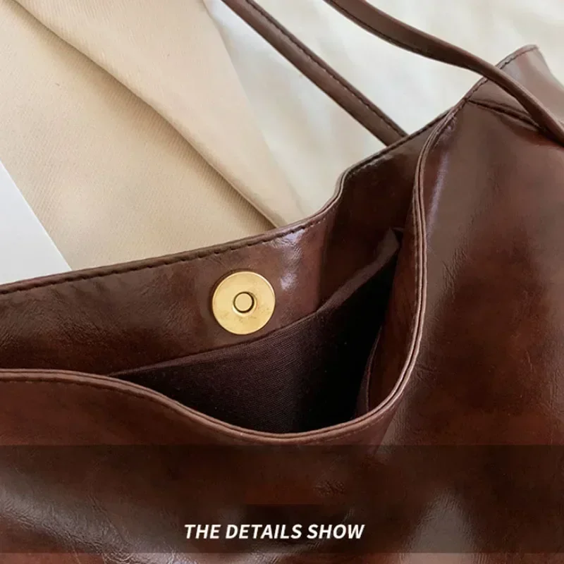 Women Tote Bag Fashion Underarm Pouch Large Capacity Soft Pu Leather Shoulder Bag Retro Crossbody Bag Casual Portable BucketBags - 4
