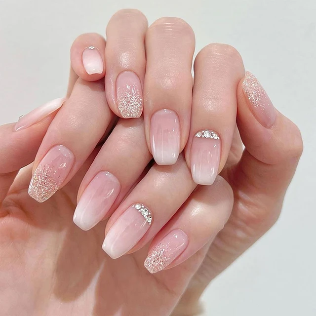 Sweet Gradient Pink Fake Nail Tips Ins Simple Nude Color False Nails Round Head Korean Girl Lady Press on nail Wearable 24pcs 6