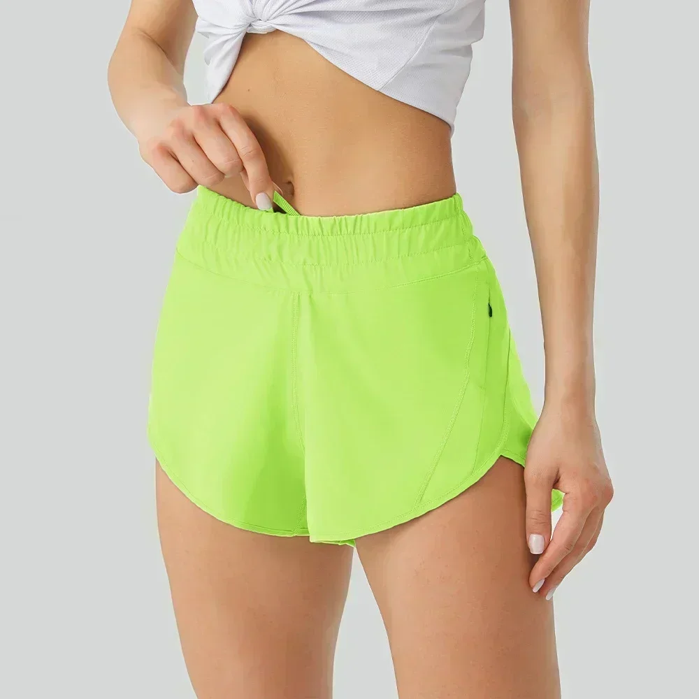 

Lemon Brighter Color Women Yoga Sports Shorts With Liner 3" Side Zipper Pockeks Running Gym Exercise Workout training Shorts