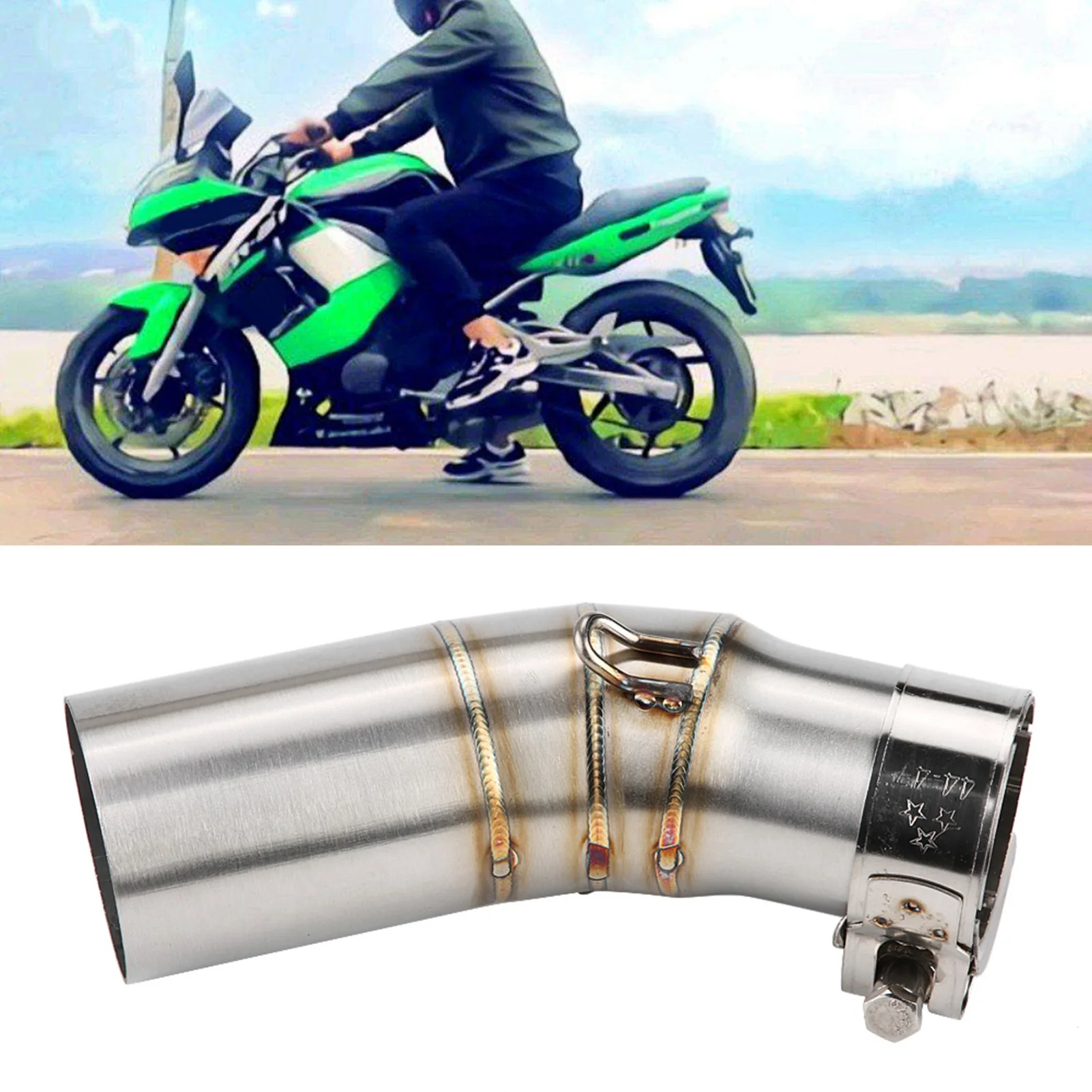 ท่อเชื่อมกลางท่อไอเสียสแตนเลสสำหรับ Kawasaki Ninjia 400 18-19อุปกรณ์เสริมรถจักรยานยนต์สากล 1