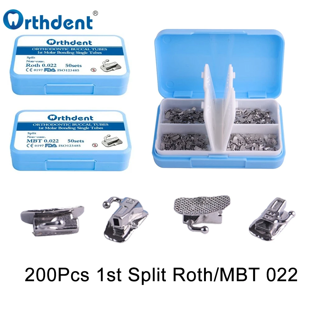 

50Set/200pcs Dental Orthodontic Buccal Tubes Bondable 1st Molar Split Non-Convertible Single Tube Roth MBT 022 Orthodontist Tool