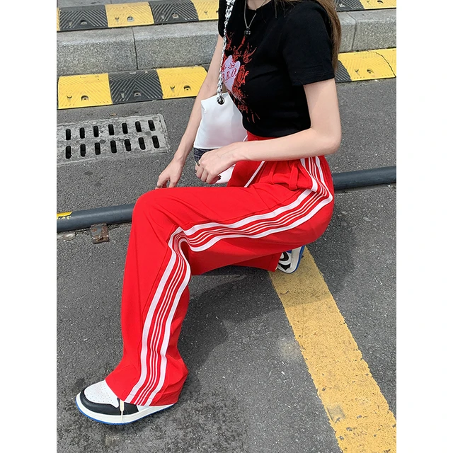 Red Sweatpants Streetwear, Baggy Black Red Pants