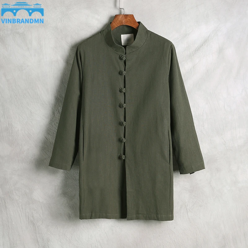 

Vinbrandmn Chinese Traditional Clothing Long Thick Loose Tang Suit Spring and Autumn Large Size Coat Mens Hanfu Shirt Top Jacket