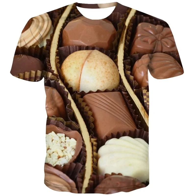 

Exquisite Chocolate 3D Printed T Shirt For Men Clothes Cocoa Butter Substitute Graphic T Shirts Casual Women Oversized Tee Tops