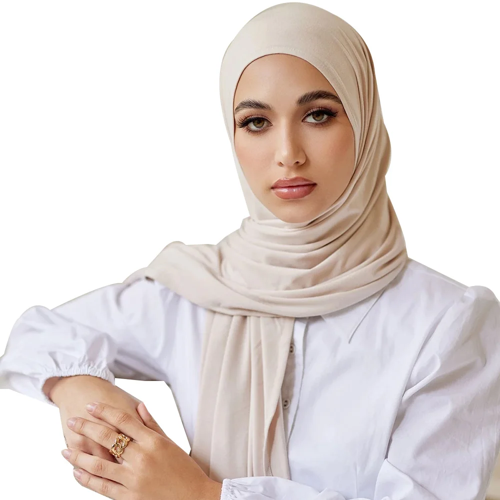 Muslim Women Jersey Hijab With Cap Bonnet Instant Jersey Hijabs for Women Plain Shawl Head Scarf Under scarf Caps Cover Headwrap