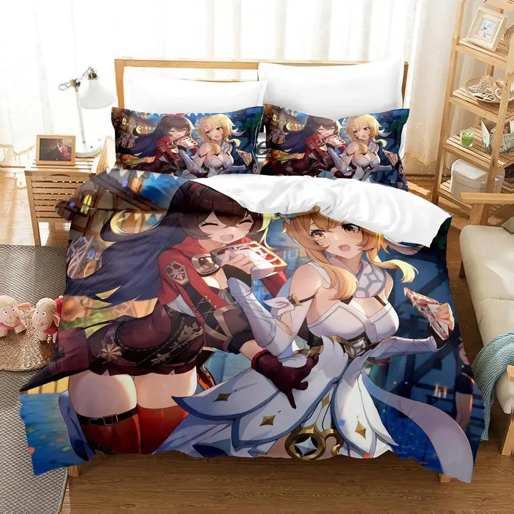 Anime Genshin Impact Arlecchino Bedding Set Duvet Cover Bed Set Quilt Cover Pillowcase Comforter king Queen Size Boys Adult