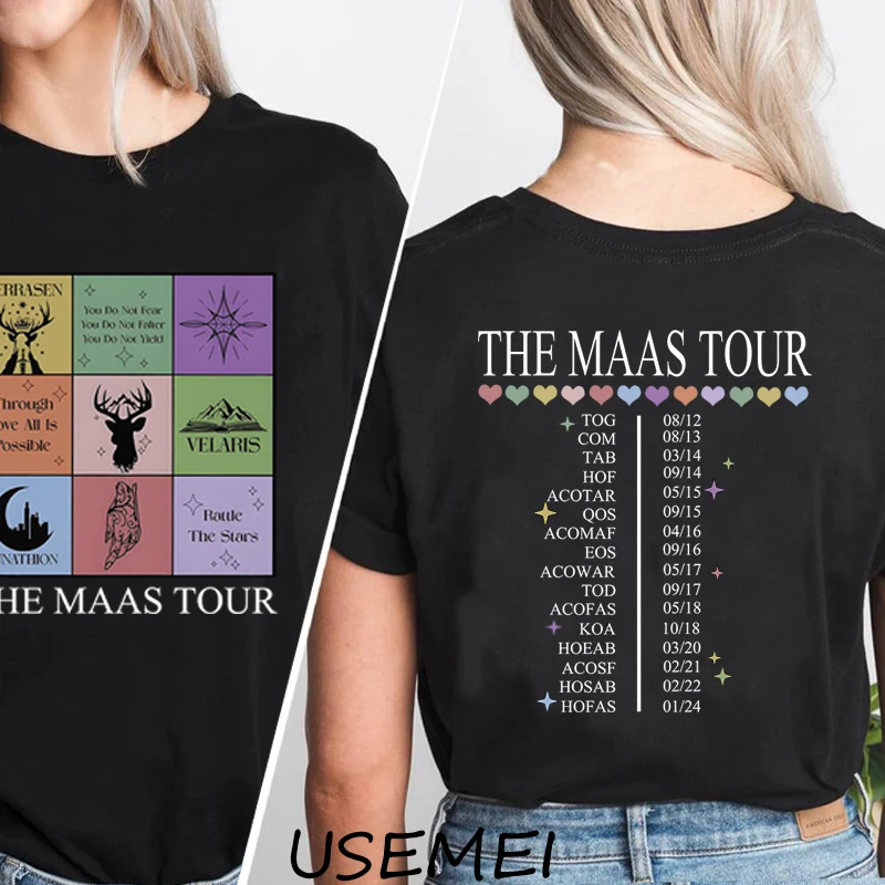 

Футболка с принтом The Mass Tour Graphic, хлопковая футболка с коротким рукавом, с принтом в виде полумесяца, Сара J, Maas